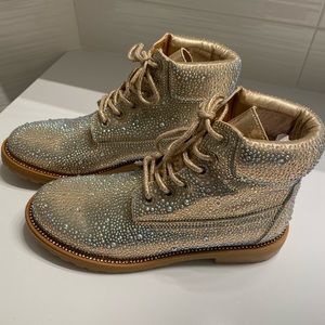 Cute ankle  combat style boots in a rhinestone with gold base